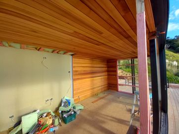 Cedar wall and ceiling.