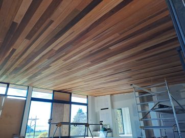 Tongue and groove cedar ceiling.